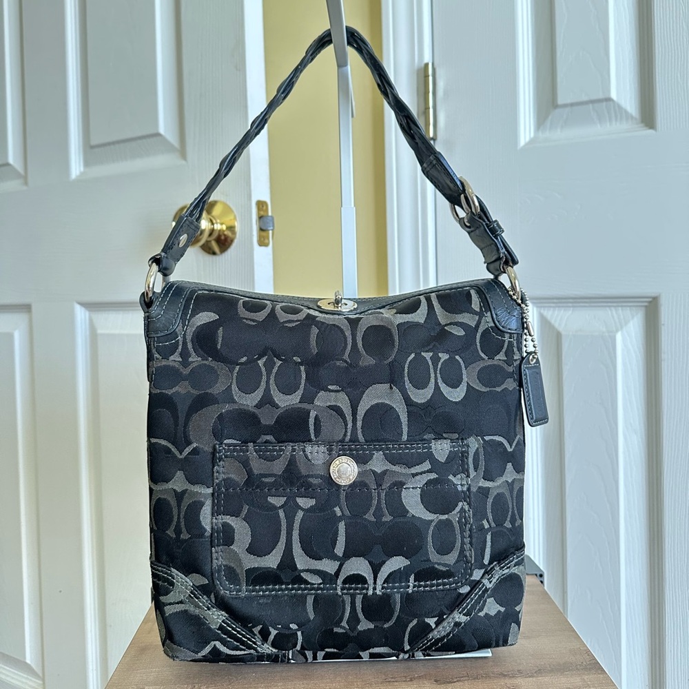 Coach Black and Gray Signature Hobo Bag